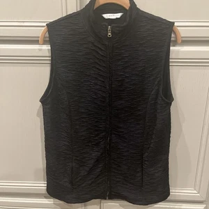 Erin London Crinkled Vest Black Size Med Full Front Zip Pockets Womens - Bild 1 von 10