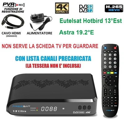 Decoder 4K HD Tivusat Satellitare Terrestre DVB-T2/S/S2 Combo Ricevitore PVR LCN - Immagine 1 di 4