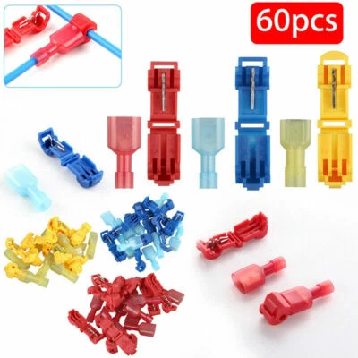 60PCS 22-10AWG T-Taps Insulated Quick Splice Lock Wire Terminals Connectors Kit - Image 1 of 4