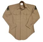 Vintage Creighton Wash Khaki Long Sleeve Shirt Mens Sz 15 33 Military Us Patch