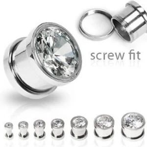 Flesh Tunnel Ohr Piercing Edelstahl Kristall Steine Schraub Stahl Plug PSSCR04 - Bild 1 von 1
