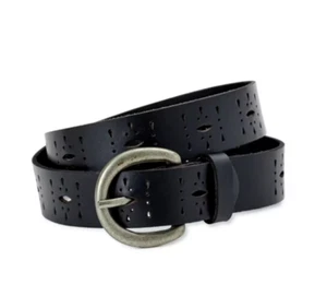 Time and Tru Womens XL Perforated Leather Belt Black - Picture 1 of 2