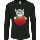 A Cute Cat With a Heart Love Valentines Day Mens Long Sleeve T-Shirt