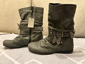 NEXT Grey Distressed Leather Butterfly Boots Size 9 - Picture 1 of 13