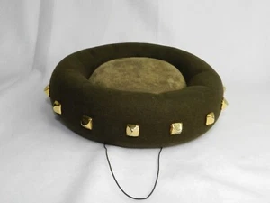 VTG Eric Javits Bollman Pillbox Hat Brown Wool Felt Suede with Gold Studs 1990s - Picture 1 of 7