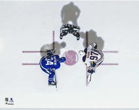Connor McDavid Edmonton Oilers Unsigned Face-Off vs. Auston Matthews 11x14 Photo Cover