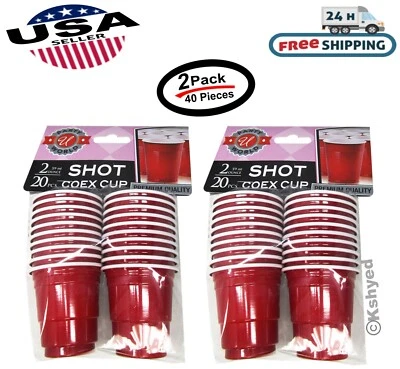40PCS Mini Red Cups 2oz Plastic Shot Glasses Jelly Drink Party Disposable (2 PK) - Image 1 of 4