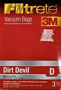 3M Filtrete, 3 Vacuum Bags, Fits All Dirt Devil (D), Micro Allergen Hard To Find - Picture 1 of 3