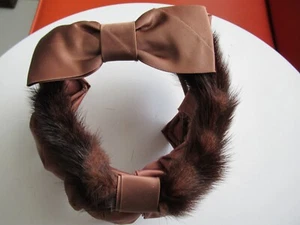 Vintage Genuine Fur Hat w/ Satin Bow 40's/50's Bow Baret Style Near PERFECT!! - Picture 1 of 6