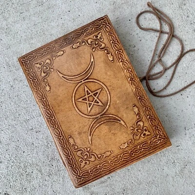 Brown Leather Journal Celestial Sun Triple moon phases Diary Book Of Shadow gift - Image 1 of 4