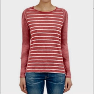 Top de manga larga Vince talla pequeña a rayas de lino rojo y crema Foto 1 de 4