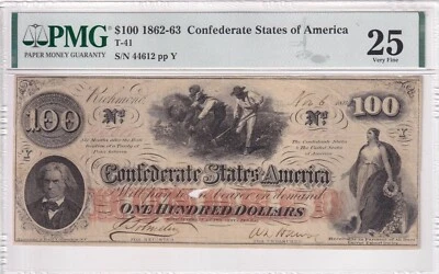 United States of America, Confederate States, 100 Dollars, 1862, VF, T-41 - Image 1 of 2