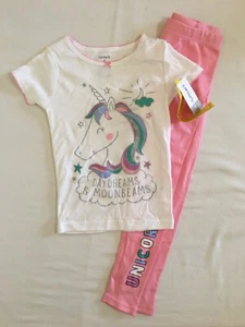 New Carter's Girls Unicorn Pajama Set Snug fit White Pink Kids - Picture 1 of 1