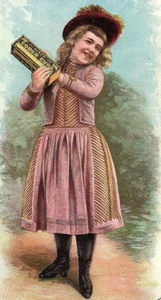1890 Cure Cough Trade Card Charles Girl Hires' Victorian Lovable Holding Box - Picture 1 of 3