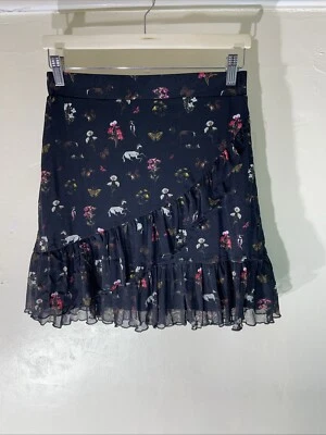 Womens Oasis Small Black Floral Horse Pattern Mesh Overlay Short A Line Skirt - Image 1 of 4