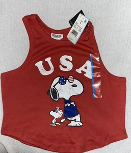 Snoopy Crop Top USA Tank Top Shirt - New With Tags (MSRP $14.99) Size Large - Picture 1 of 4