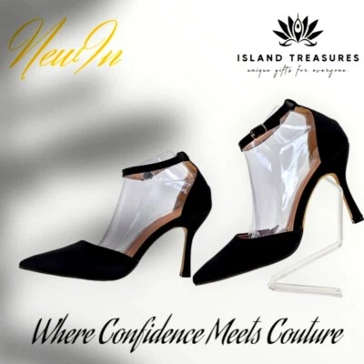 Новый без ЯРЛЫКОВ черный лодыжки ремень каблуки Stilletto серебро акценты женщин США 10,5 ЕС 42 - Изображение 1 из 4