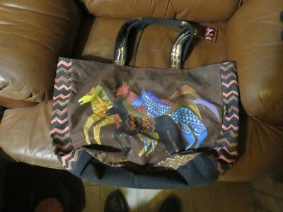 Native Horses Laurel Burch Medium Canvas Hobo Tote Bag - Image 1 of 4