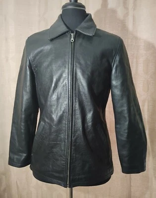 CHAQUETA ABRIGO WILSONS CUERO NEGRO CUERO GENUINO USADO EN EXCELENTE ESTADO M BOLSILLOS ABIERTOS CREMALLERA DE COLECCIÓN Foto 1 de 4