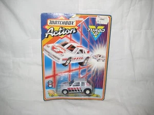 MIP Matchbox Action Turbo 2 Peugeot 205, Silver w Red/Black Stripes VG Card/Pack - Picture 1 of 6