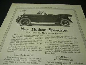 Vintage 1917 Hudson Speedster Hudson Motor Car Company Man Cave Print Ad 5H3 - Picture 1 of 6