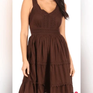 NWT SAKKAS Plus Size Brown Tank Top Dress Lace Embroidered Design Midi- Size 1XL - Picture 1 of 11