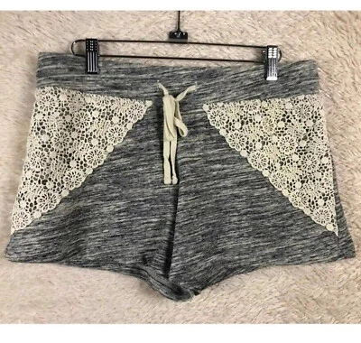 Pantalones Cortos Informales Para Mujer Gris Blanco Tinte Espacial Encaje Superpuesto Cordón M Ropa de Salón Foto 1 de 4