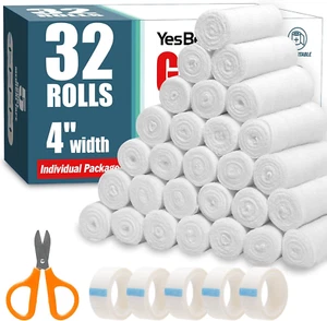 Paquete de 32 rollos de gasa, 4 pulgadas X 4,1 yardas, rollo de envoltura de gasa premium para heridas - Imagen 1 de 12