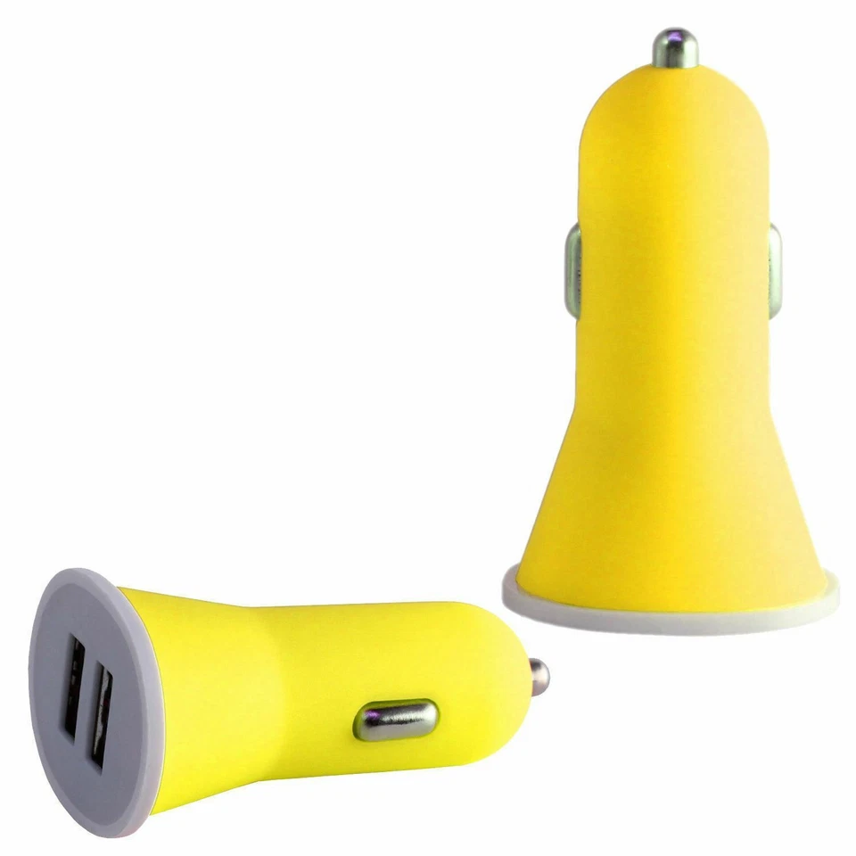 Fast 2.1 AMP Dual Universal Car Charger adapter for Mobile and Tablet - Yellow - Image 1 of 1