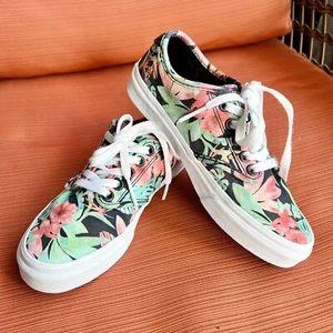 Vans Hawaiian Tropical Black Floral Print Sneakers Shoes Women Size 5 Lace Up - Picture 1 of 8