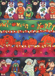 Halloween Howl'o'ween Stripe 1 Fat Quarter cotton fabric quilt teddy bears - Picture 1 of 1