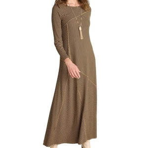 Soft Surroundings Ryley Ribbed Striped Maxi Dress XL Brown Black Lagenlook Boho - Picture 1 of 11