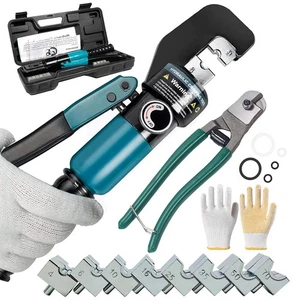 Kit di utensili per crimpatura idraulica con 9 matrici e taglierina - crimpatrice terminale a batteria f... - Foto 1 di 6