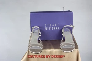 Stuart Weitzman Silver Satin Open Toe 3 " Heel Shoes Size 7.5 NIB MSRP $385 - Picture 1 of 7