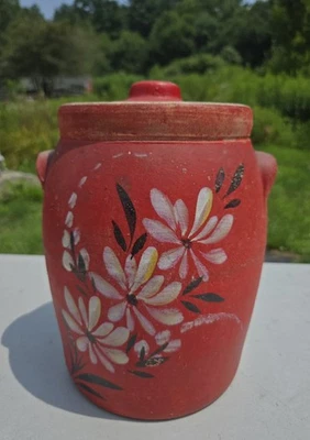 Tarro de galletas Robinson Ransbottom cerámica blanco margarita rojo años 30 EE. UU. EN MUY BUENA CONDICIÓN Foto 1 de 4