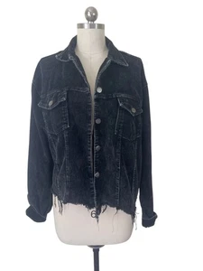 POL Corduroy Jacket Womes Medium Black Raw Hem Oversized Lagenlook Fall Boho - Picture 1 of 8