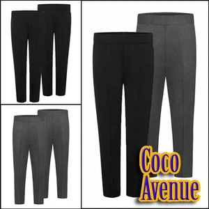 Boys Kids Uniform Pant Half Elastic Waist Back Pull Up School Trousers Pack Of 2 - Picture 1 of 15
