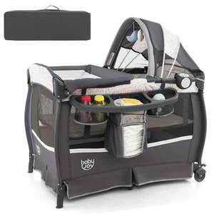 4 in 1 Portable Pack and Play with Bassinet Mattress Changing Table Music Box - Picture 1 of 8