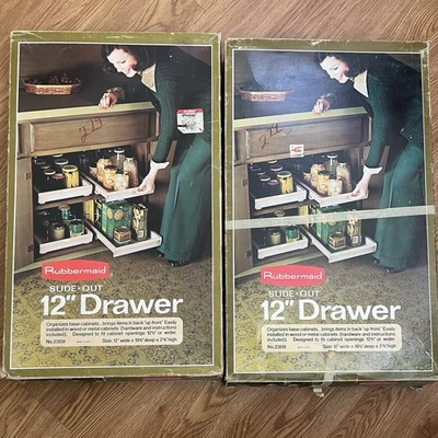 "2 de colección Rubbermaid 12"" gabinete con cajón deslizable almendra nuevo nuevo hecho en EE. UU. 1981" Foto 1 de 4