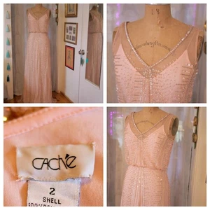 Vintage 90er Cache Y2K rosa Pailletten Perlen Meerjungfrau Maxikleid Whimsigoth Fairycore 6 - Bild 1 von 19