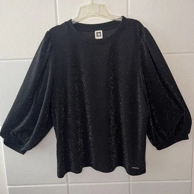ANNE KLEIN Women's Black Sparkle Blouse Size XL Long Balloon Sleeve - Image 1 of 4