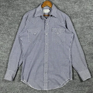 VINTAGE 60s 70s H Bar C Pearl Snap Shirt Mens Size 15 Blue Gingham Plaid - Picture 1 of 14