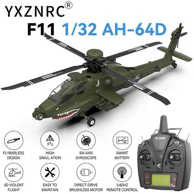 YXZNRC F11 AH-64D Apache 6-Axis Gyro 2.4G 6CH 3D RTF RC Helicopter 2 Battery - Image 1 of 4