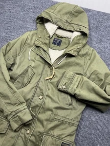 Abercrombie Fitch Parka Jacket Mens Medium Green Army Military Sherpa Lined Hood - Picture 1 of 12