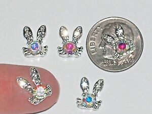 1 Miniature Little Bunny rabbit Easter Flatback floating ab Crystal charm metal