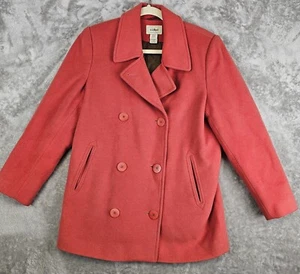 LL Bean Womens Wool Cashmere Blend Jacket Coat Sz 12P Thinsulate Peacoat Coral - Picture 1 of 11