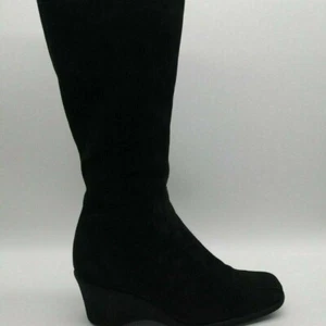 Botas Aquatalia negras de gamuza sintética de piel hasta la rodilla tacón de cuña cremallera lateral para mujer 7,5 - Imagen 1 de 8