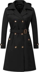 CREATMO US Women's Long Trench Coat Double-Breasted Classic Lapel Overcoat Belte - Picture 1 of 6