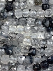 High Quality Natural Black Rutilated Quartz Faceted Square Beads 15.5" Strand - Picture 1 of 9