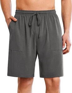 Men\'s Cotton Lounge Sleep Shorts with Pockets Elastic Waist Soft Pajama Bottoms - Picture 1 of 24